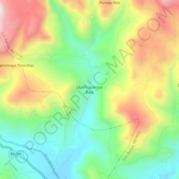 Mappa topografica Llushcapampa Baja, altitudine, rilievo