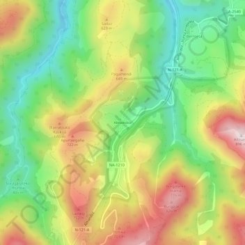 Mappa topografica Almandoz, altitudine, rilievo