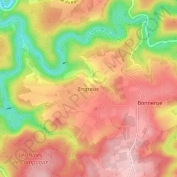 Mappa topografica Engreux, altitudine, rilievo