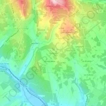 Mappa topografica Les Vavres, altitudine, rilievo