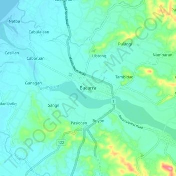 Mappa topografica Bacarra, altitudine, rilievo