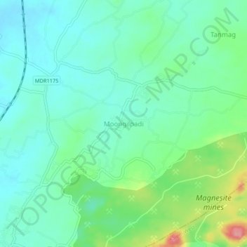 Mappa topografica Moongilpadi, altitudine, rilievo