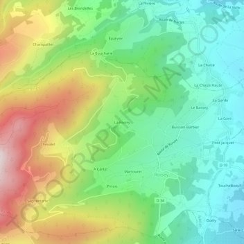 Mappa topografica La Rivory, altitudine, rilievo