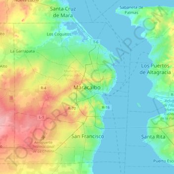 Mappa topografica Maracaibo, altitudine, rilievo