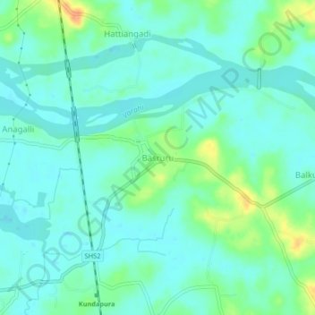 Mappa topografica Basruru, altitudine, rilievo