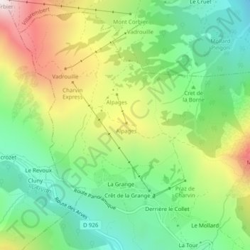 Mappa topografica La Chal, altitudine, rilievo