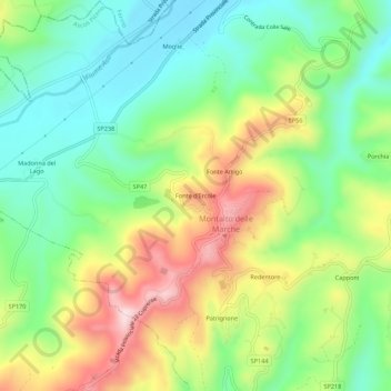 Mappa topografica Fonte d'Ercole, altitudine, rilievo