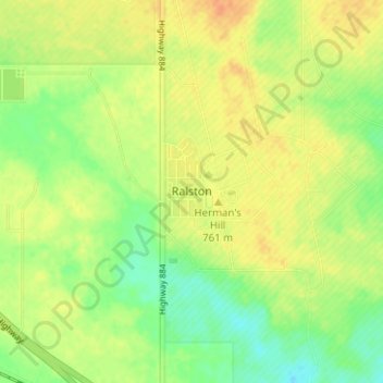 Mappa topografica Ralston, altitudine, rilievo