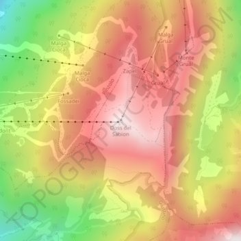 Mappa topografica Doss del Sabion, altitudine, rilievo
