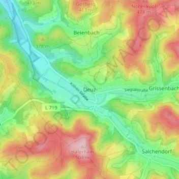 Mappa topografica Deuz, altitudine, rilievo