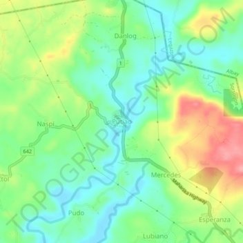 Mappa topografica Putiao, altitudine, rilievo