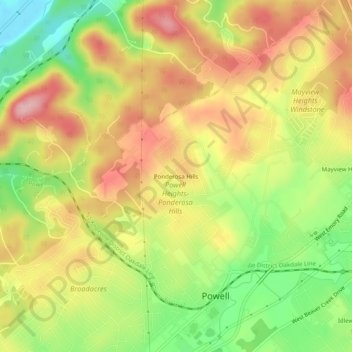 Mappa topografica Ponderosa Hills, altitudine, rilievo