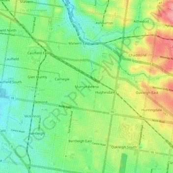 Mappa topografica Murrumbeena, altitudine, rilievo