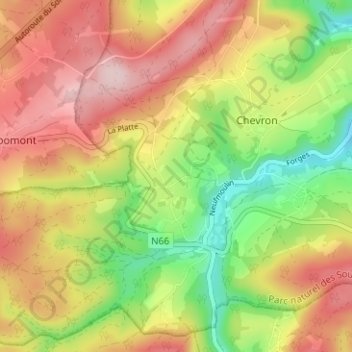 Mappa topografica Oufny, altitudine, rilievo