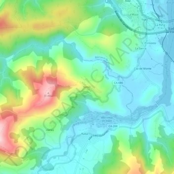 Mappa topografica Nates, altitudine, rilievo