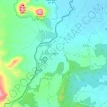 Mappa topografica Bamban, altitudine, rilievo