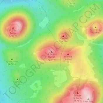Mappa topografica Le Grand Suchet, altitudine, rilievo