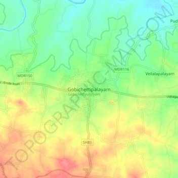 Mappa topografica Gobichettipalayam, altitudine, rilievo