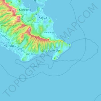 Mappa topografica East Honolulu, altitudine, rilievo