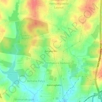 Mappa topografica Ramasandra, altitudine, rilievo