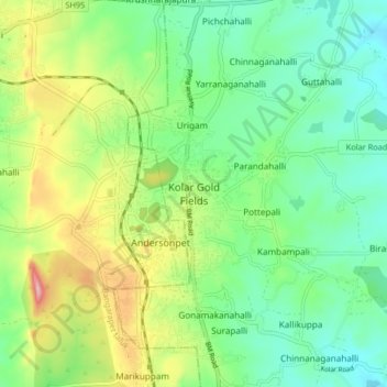 Mappa topografica Kolar Gold Fields, altitudine, rilievo