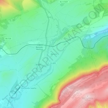 Mappa topografica Bercedo, altitudine, rilievo