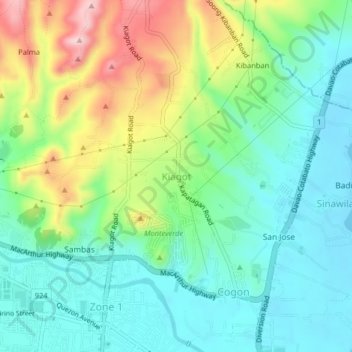 Mappa topografica Kiagot, altitudine, rilievo
