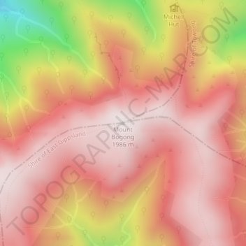 Mappa topografica Mount Bogong, altitudine, rilievo