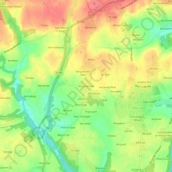 Mappa topografica Kroaz Kermel, altitudine, rilievo