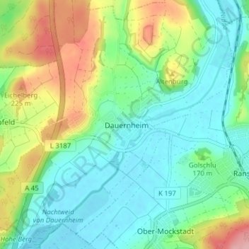 Mappa topografica Dauernheim, altitudine, rilievo