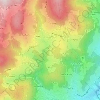 Mappa topografica Le Grand Pré, altitudine, rilievo