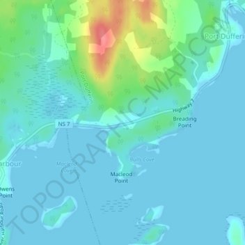 Mappa topografica Port Dufferin West, altitudine, rilievo