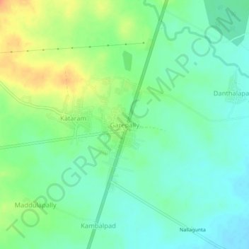 Mappa topografica Garepally, altitudine, rilievo