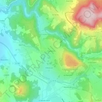 Mappa topografica Tournecol, altitudine, rilievo