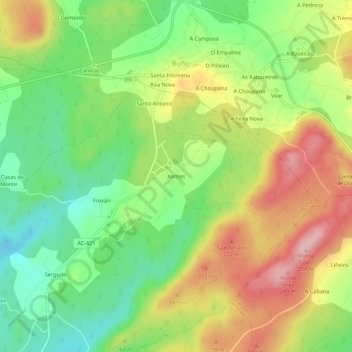 Mappa topografica Xornes, altitudine, rilievo