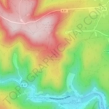 Mappa topografica Kleiner Peterskopf, altitudine, rilievo