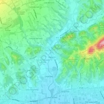 Mappa topografica Ponte di Pagnano, altitudine, rilievo