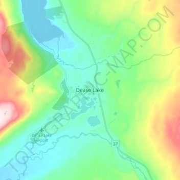 Mappa topografica Dease Lake, altitudine, rilievo