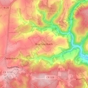 Mappa topografica Brachtenbach, altitudine, rilievo