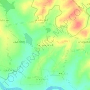 Mappa topografica Gummanahalli, altitudine, rilievo