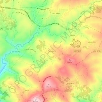 Mappa topografica Fonteita, altitudine, rilievo