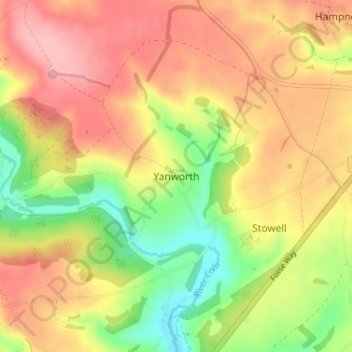Mappa topografica Yanworth, altitudine, rilievo
