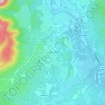 Mappa topografica La Rouvière, altitudine, rilievo