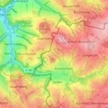 Mappa topografica Wertenbruch, altitudine, rilievo