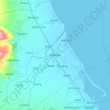 Mappa topografica Malinao, altitudine, rilievo