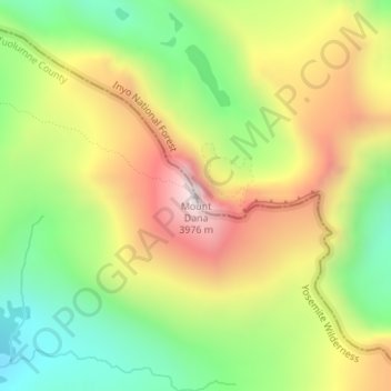 Mappa topografica Mount Dana, altitudine, rilievo