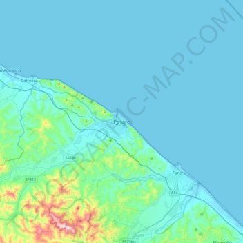Mappa topografica Pesaro, altitudine, rilievo