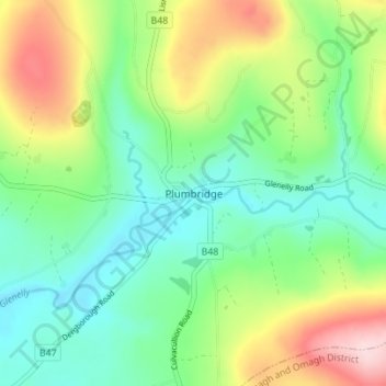 Mappa topografica Plumbridge, altitudine, rilievo