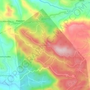 Mappa topografica Vattappara, altitudine, rilievo