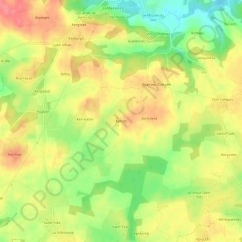 Mappa topografica Kervac, altitudine, rilievo